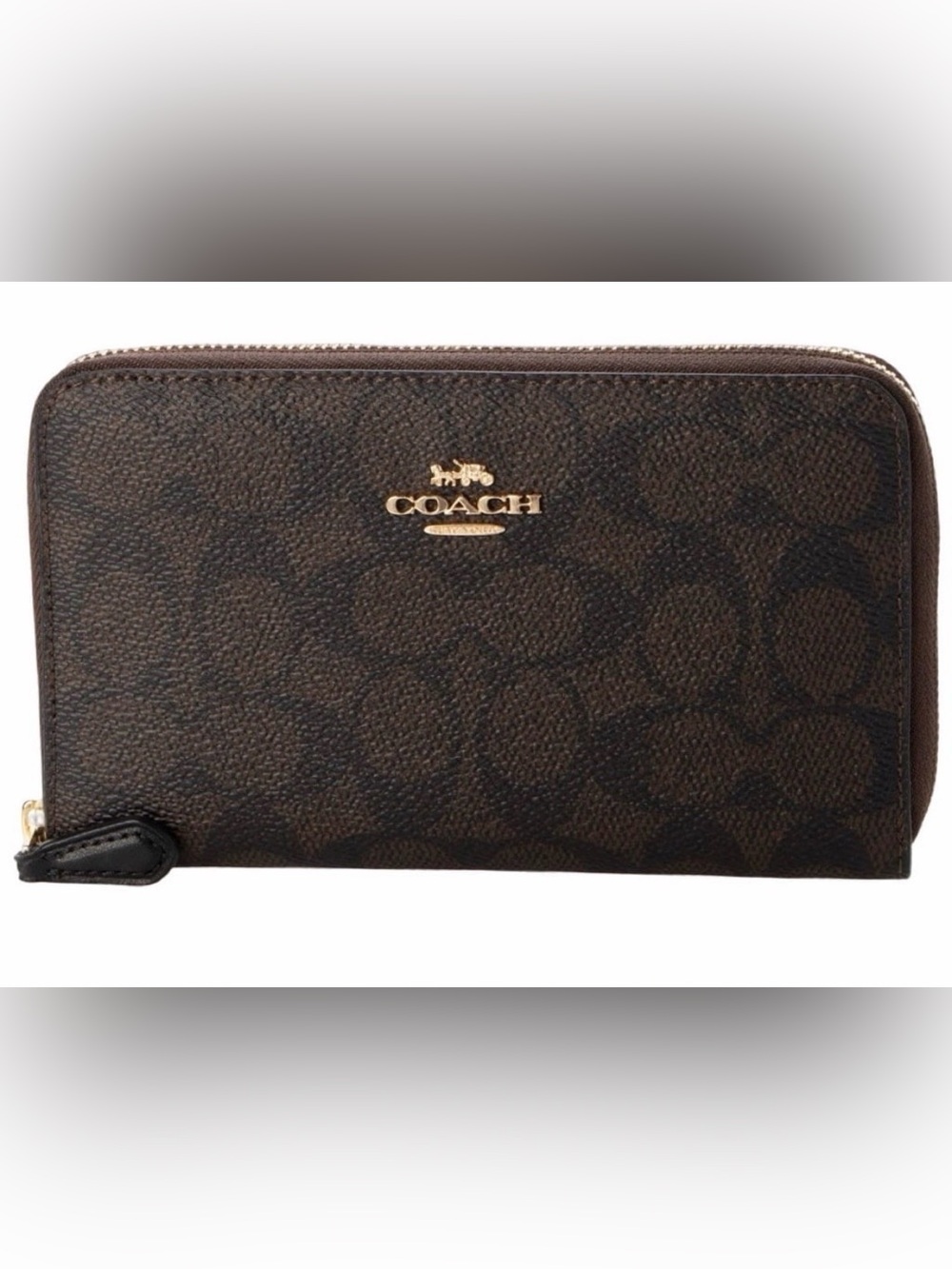 Coach Women's Medium Id Zip Wallet in Signature Canvas (Walnut / Black) NWT.